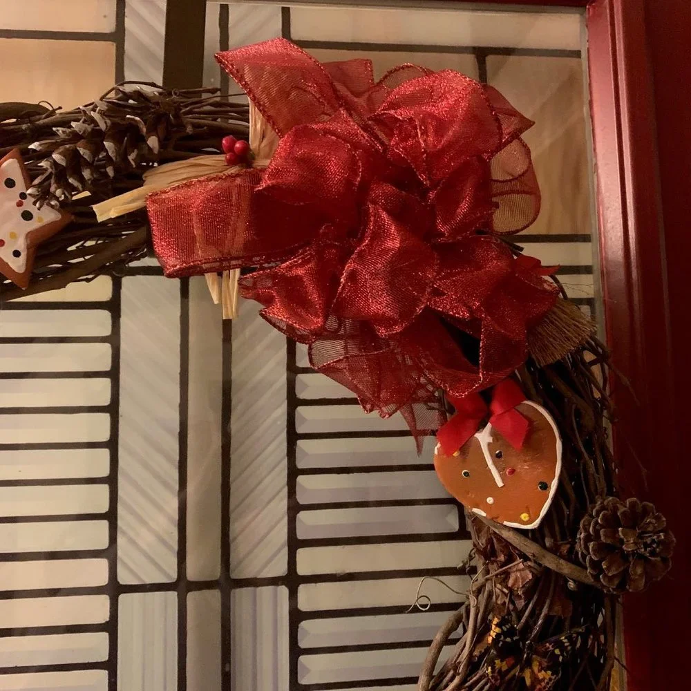 Winter Season Grapevine Wreath, Rustic with Red Accents, Artist-Made